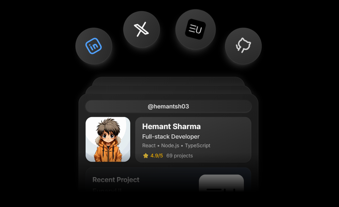 Illustrative image for Floating Elements Card components, A card with floating elements appears arround the content on hover.