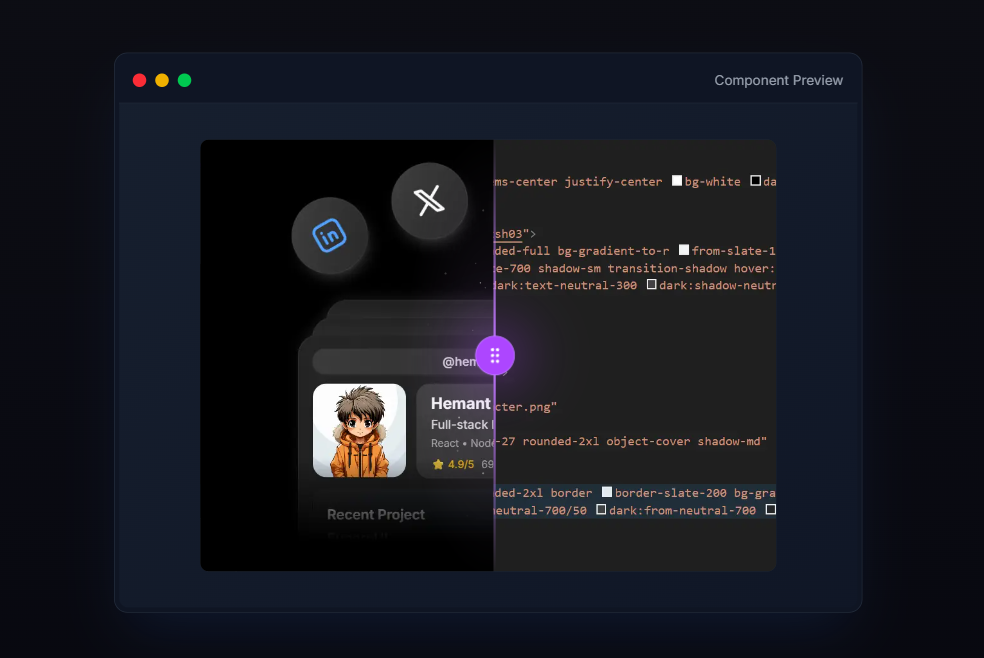 Illustrative image for Reveal Pane components, Image comparison slider drag to reveal differences between two images.